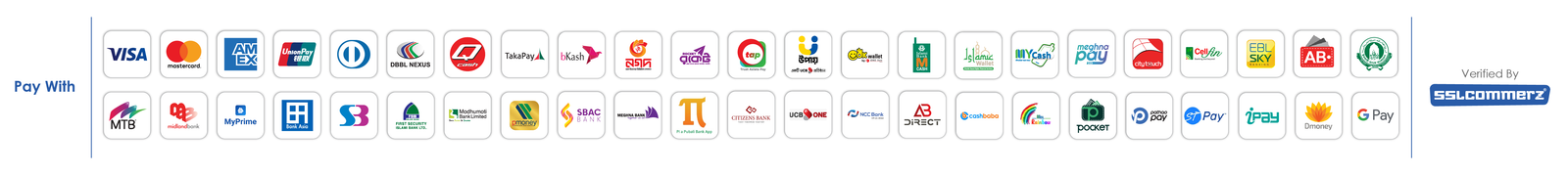 Accepted payment methods — cards, bKash, Nagad, Rocket and bank transfer